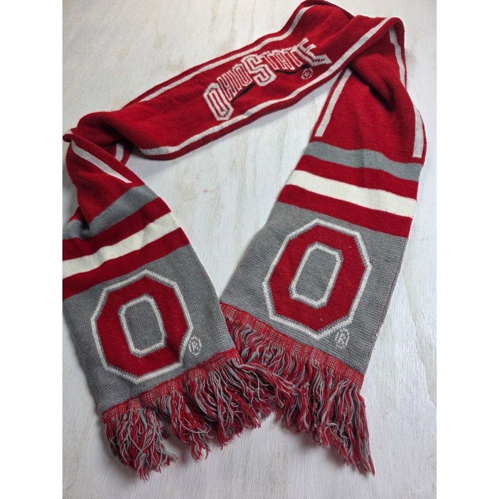 Ohio State Buckeyes Scarf Red Gray Knit Block O Logo Collegiate Sports Fan
